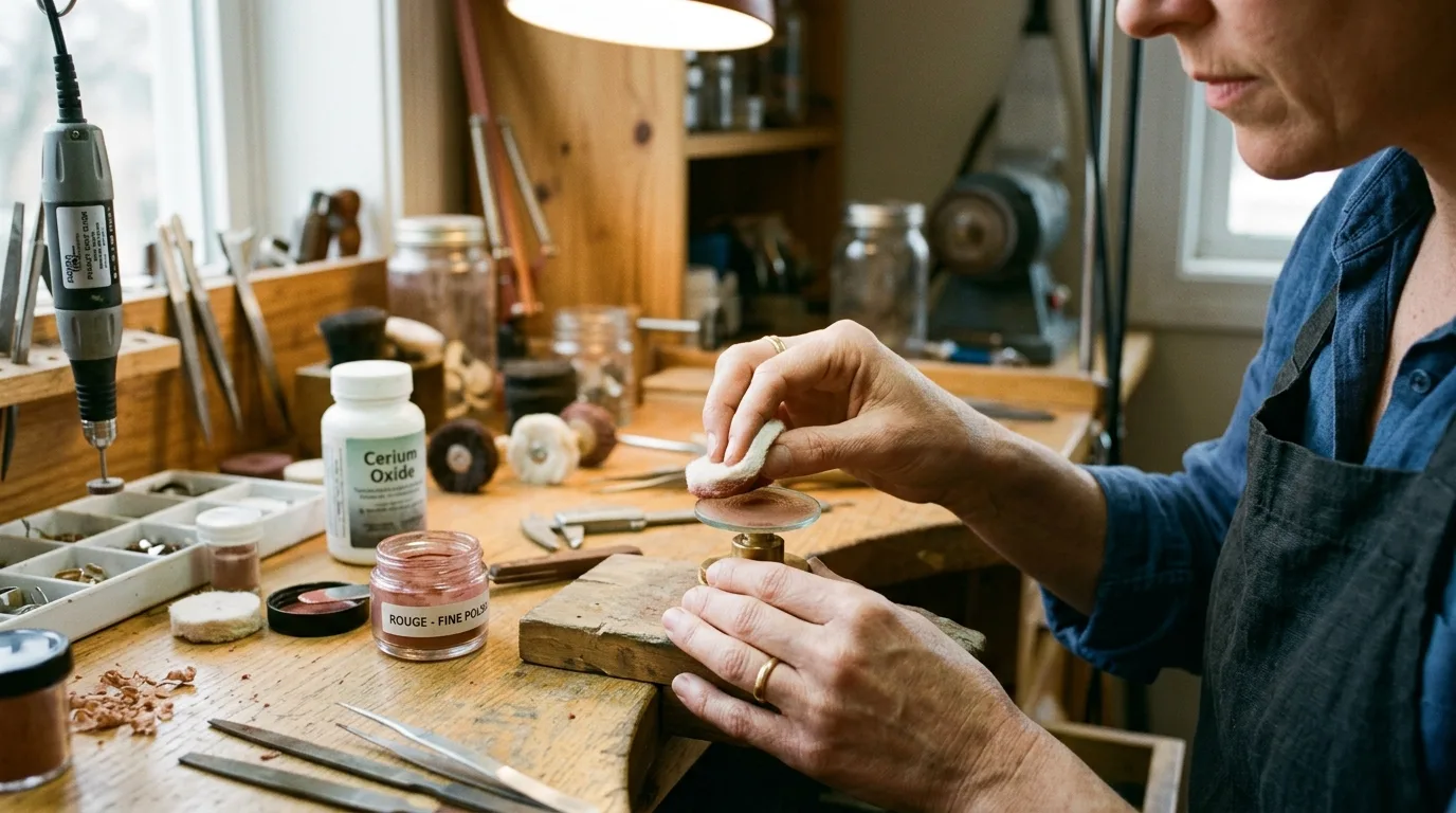 Using fine jeweler's rouge to polish glass