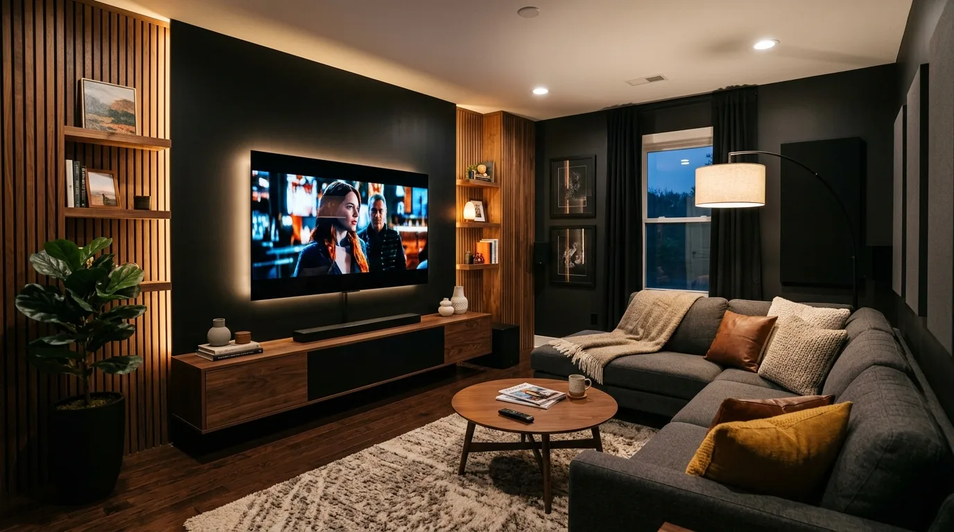 Gallery wall artwork displayed against a black accent wall