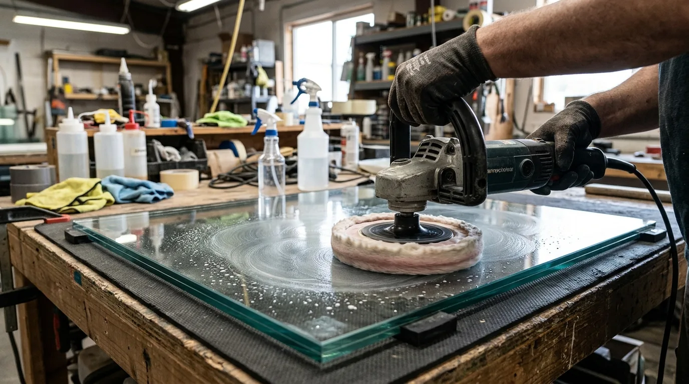Microfiber cloth gently polishing glass