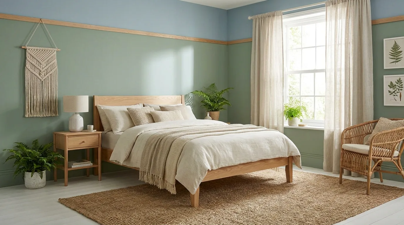 Royal blue and soft gray modern bedroom walls