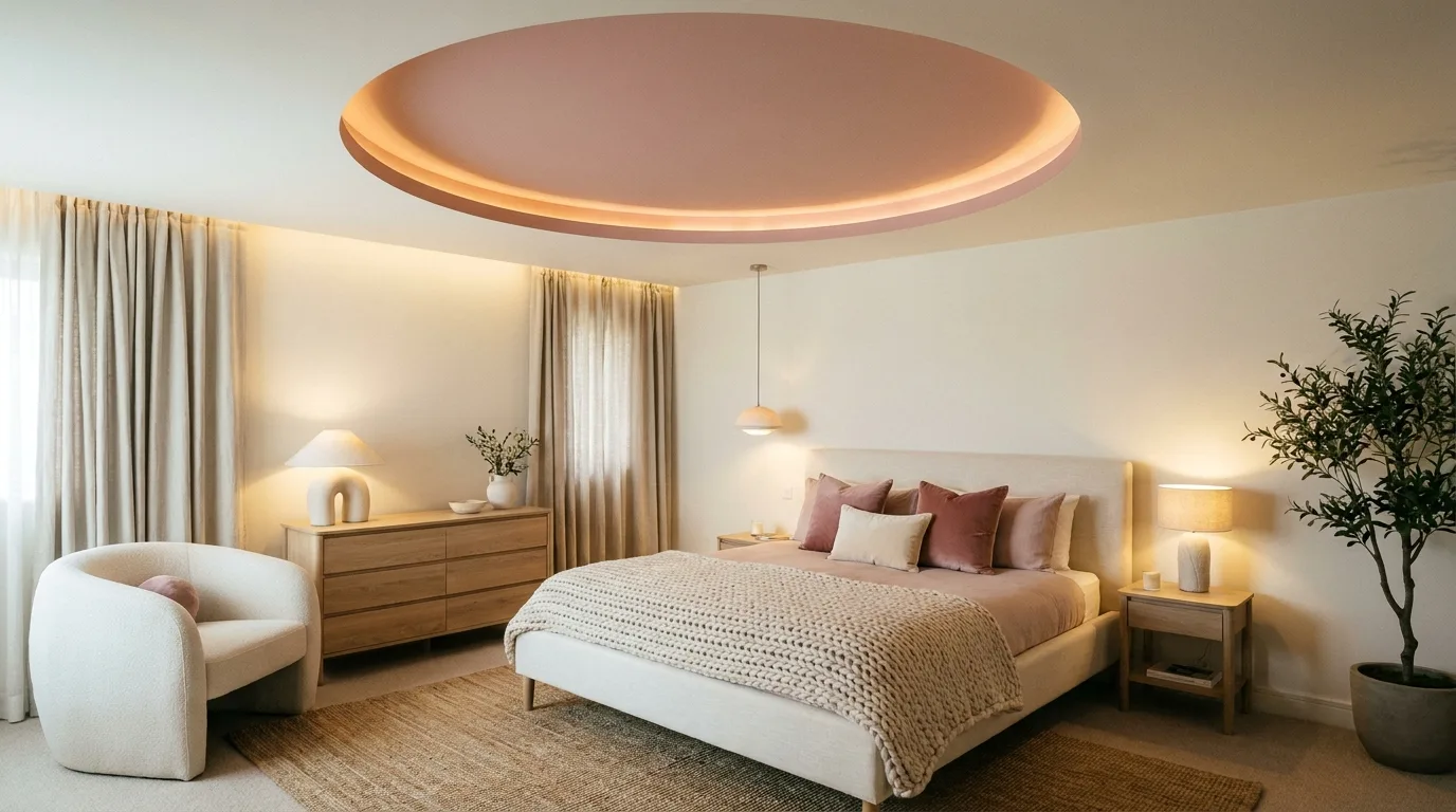 Sophisticated navy-blue POP ceiling panel with integrated lighting