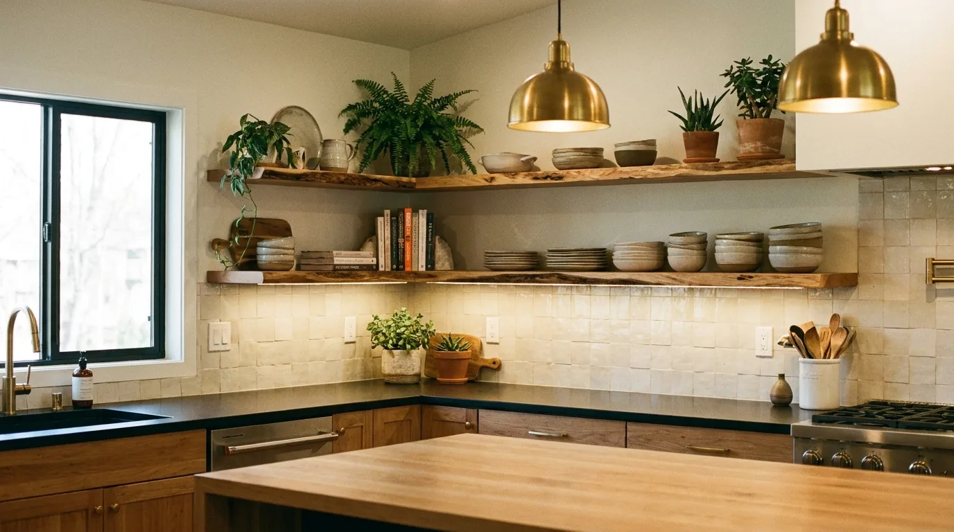 Minimalist kitchen with sleek black quartz countertops