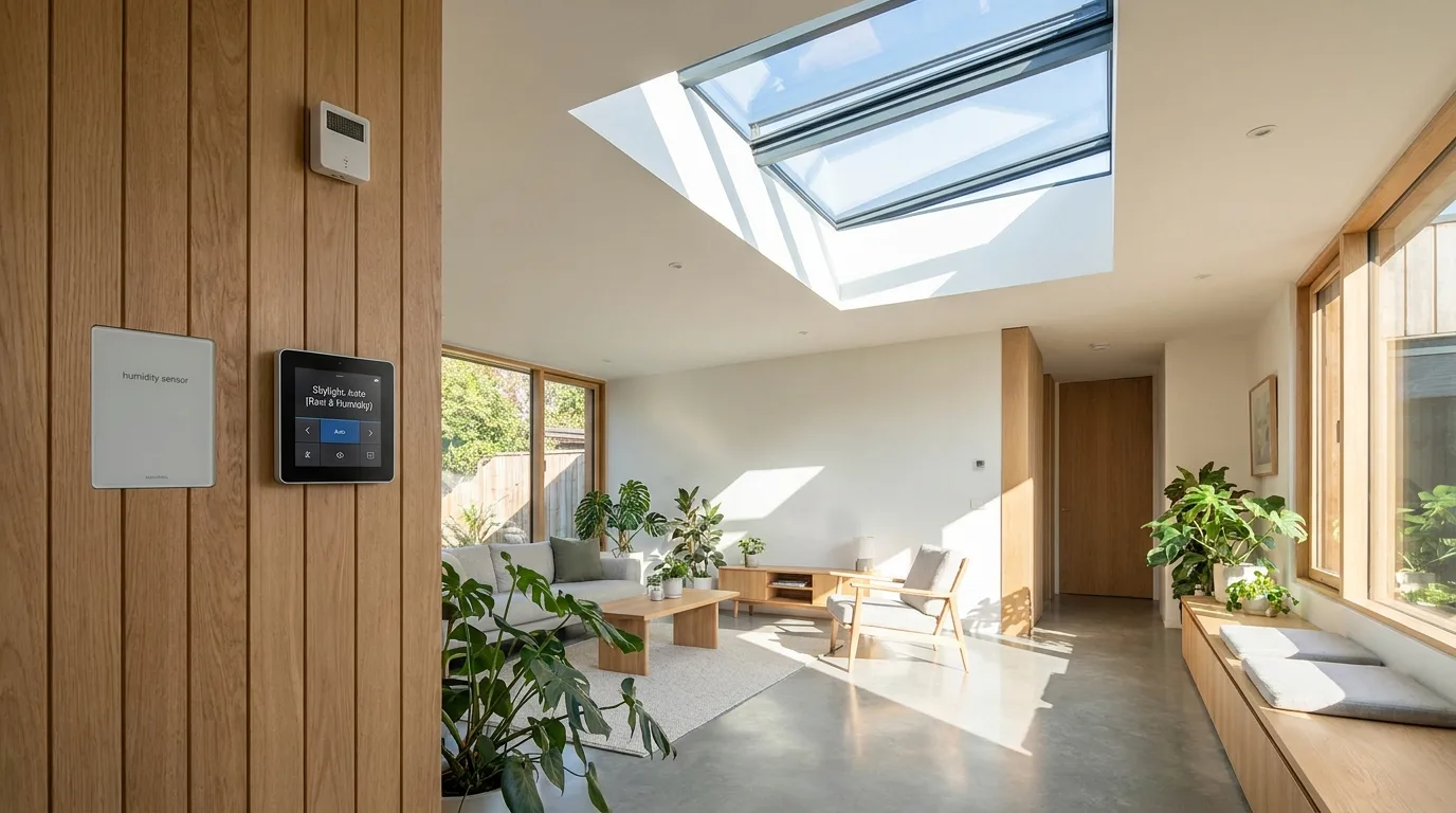 Finished attic room using a skylight for improved natural ventilation