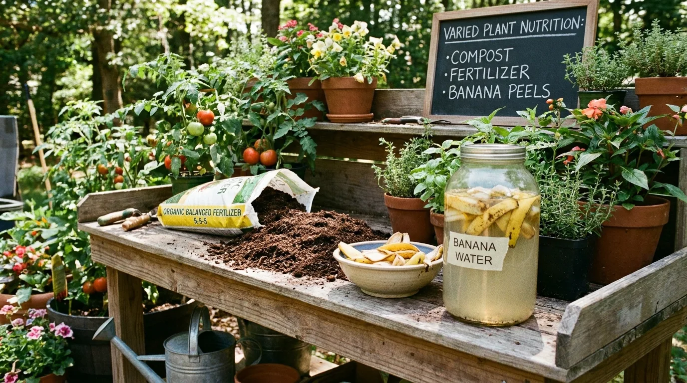 Banana water applied to healthy container plants
