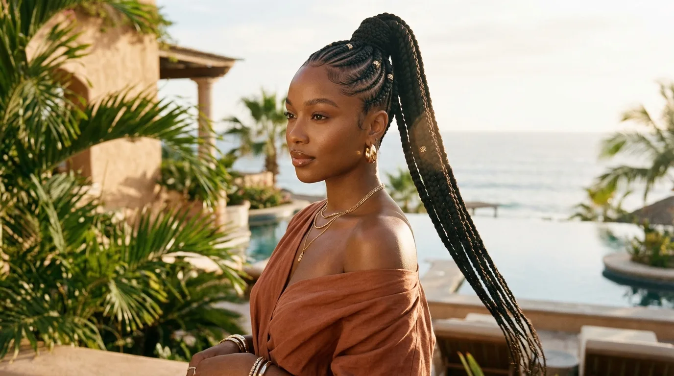 Neat straight-back cornrows for hot weather