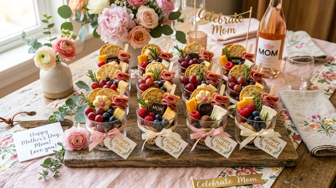 Floral Mother’s Day charcuterie board arranged with edible flowers and food flowers