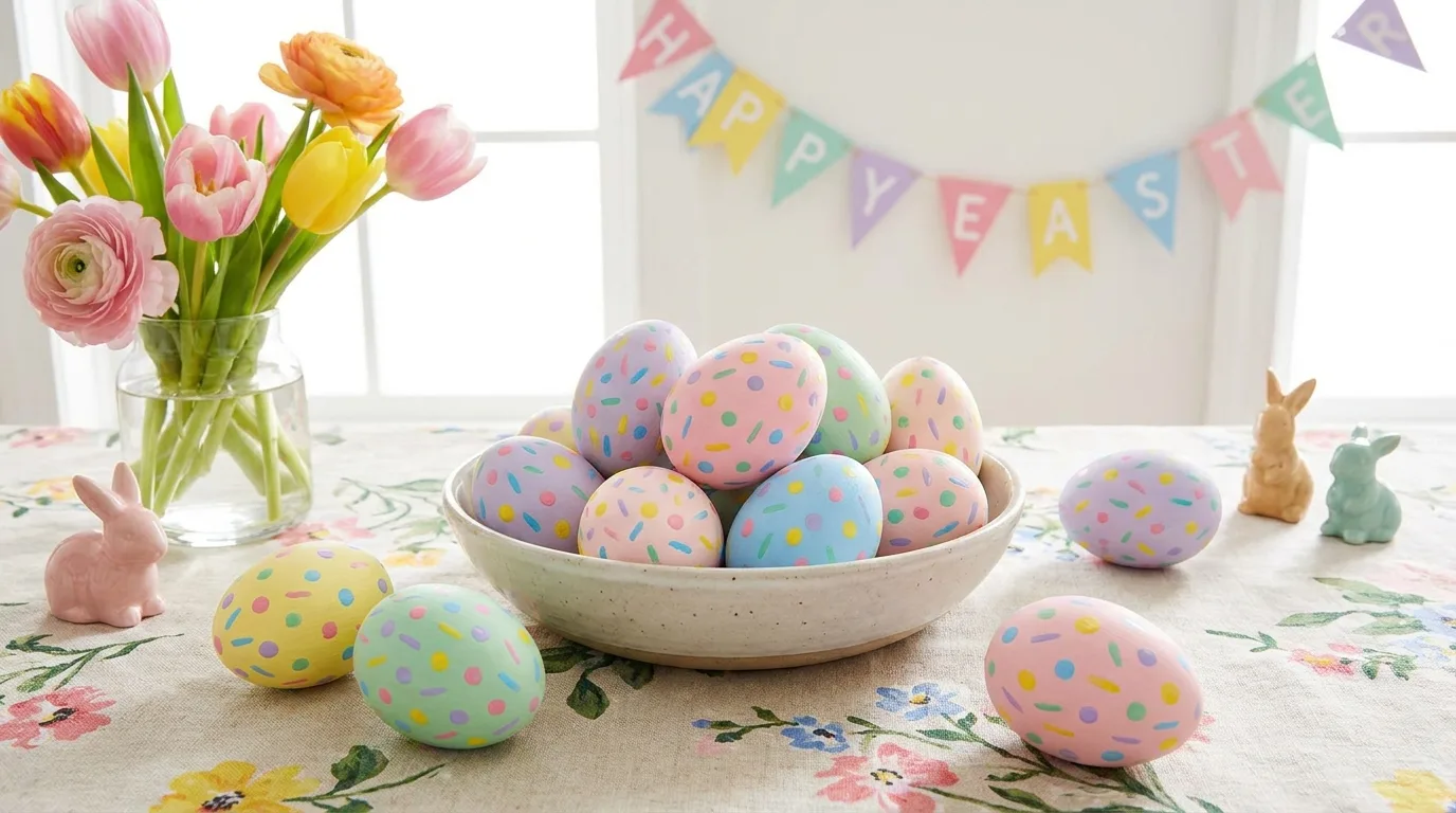 Pastel ombre Easter eggs arranged from light to dark