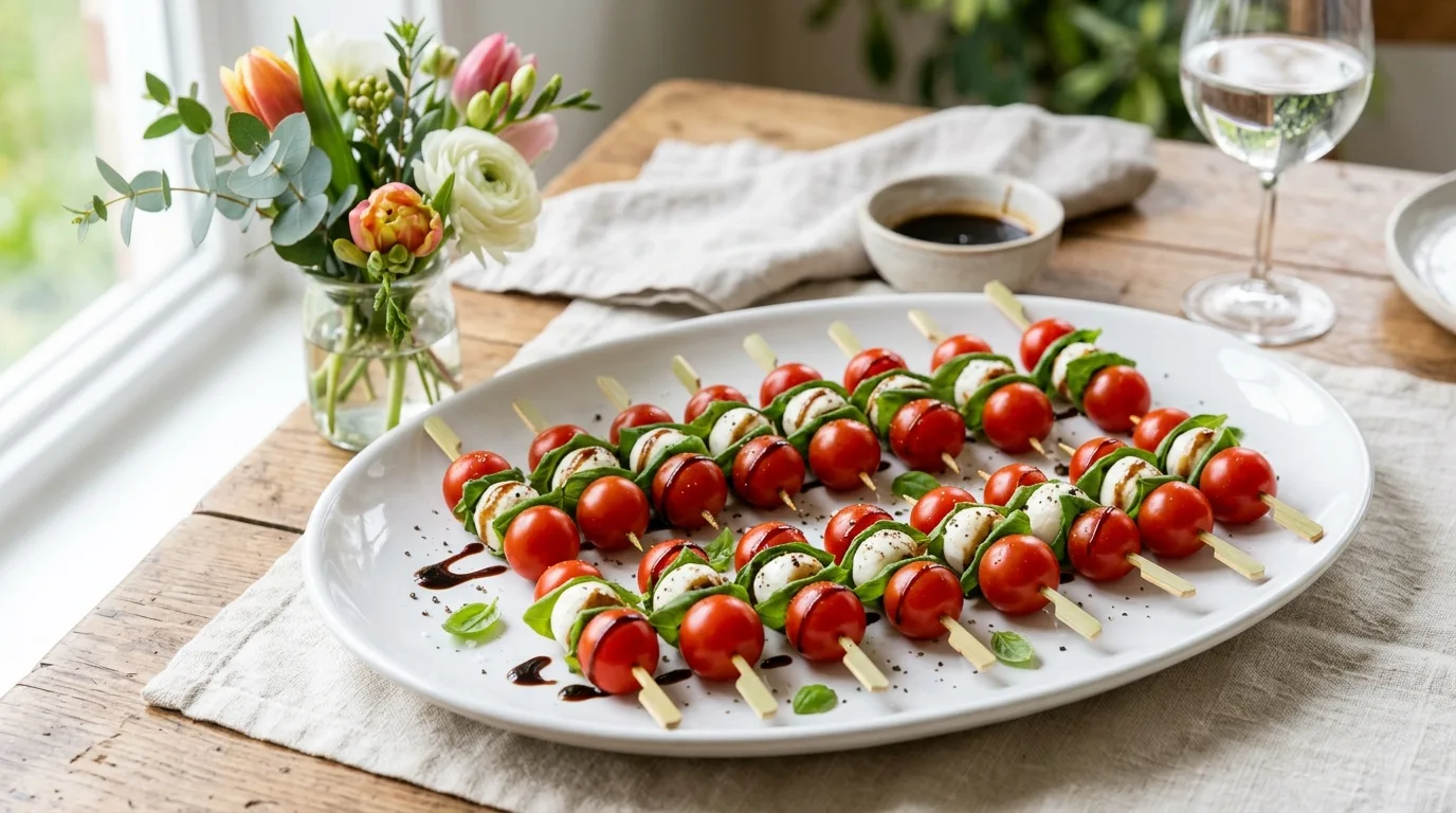 Spring vegetable crostini topped with colorful fresh vegetables and herbs