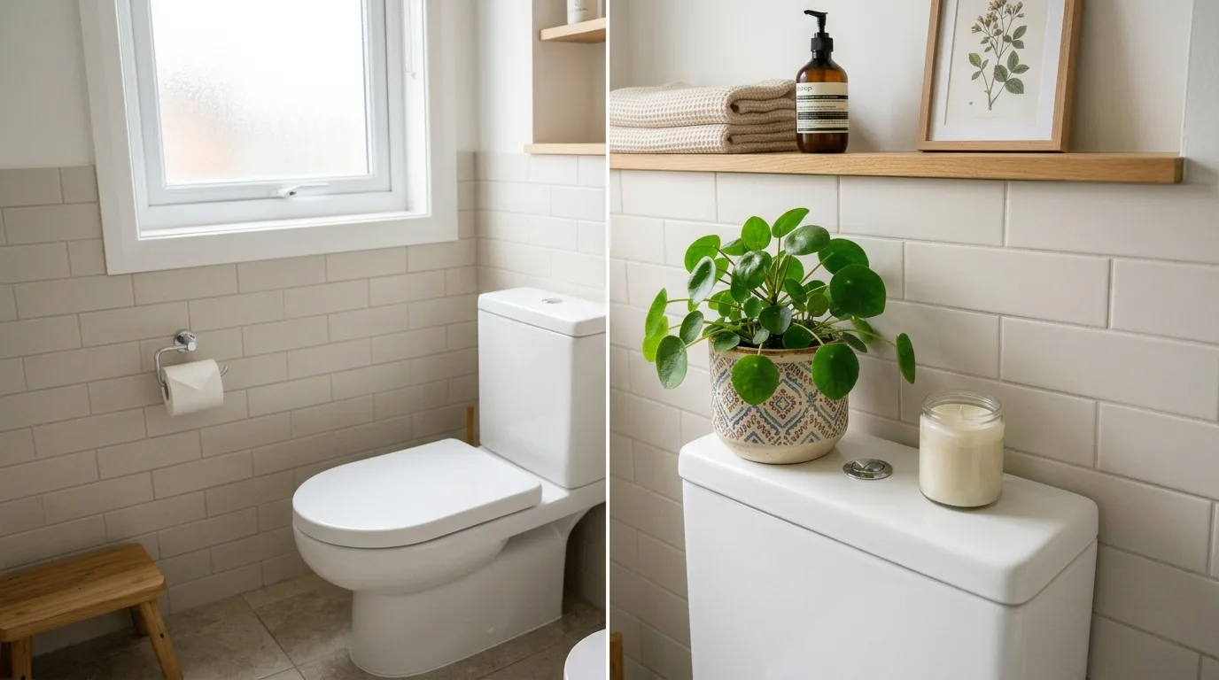 Lush fern adding greenery to a softly lit humid bathroom