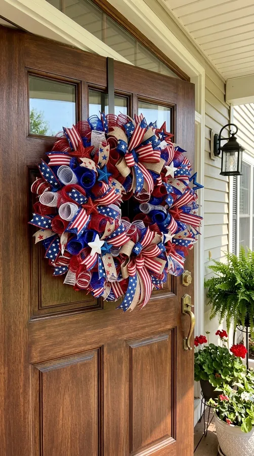 Red white and blue painted clothespin wreath with stars