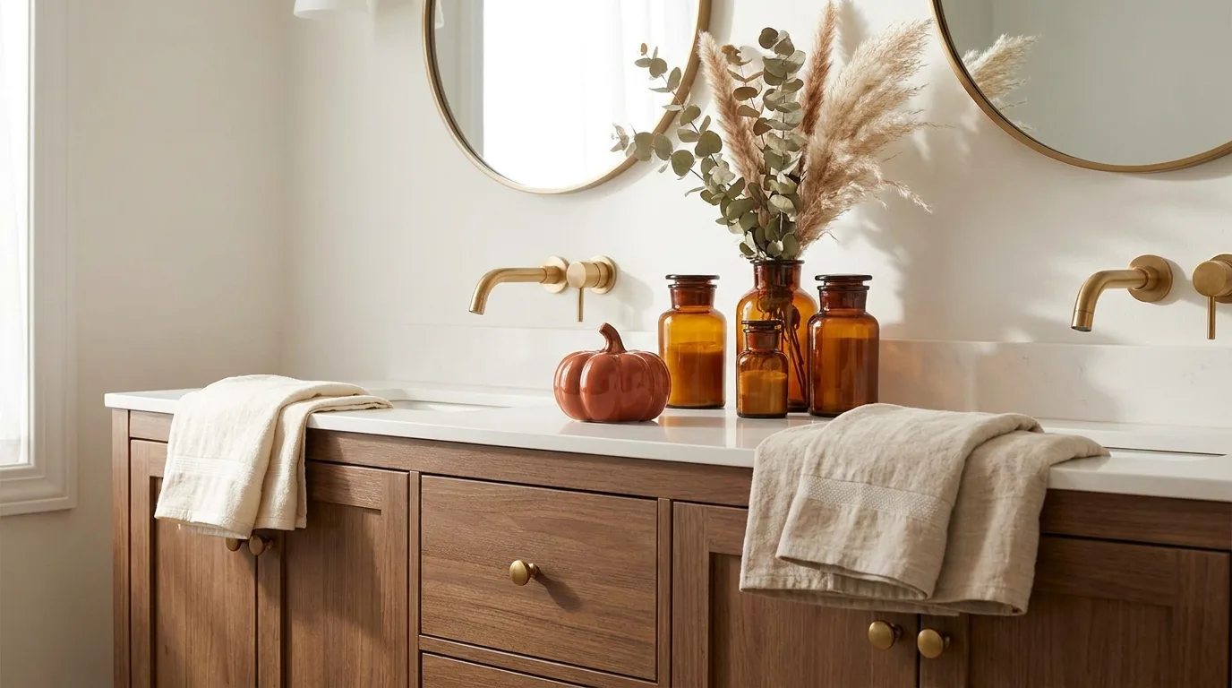 Decorative candle adding warmth to a bathroom vanity
