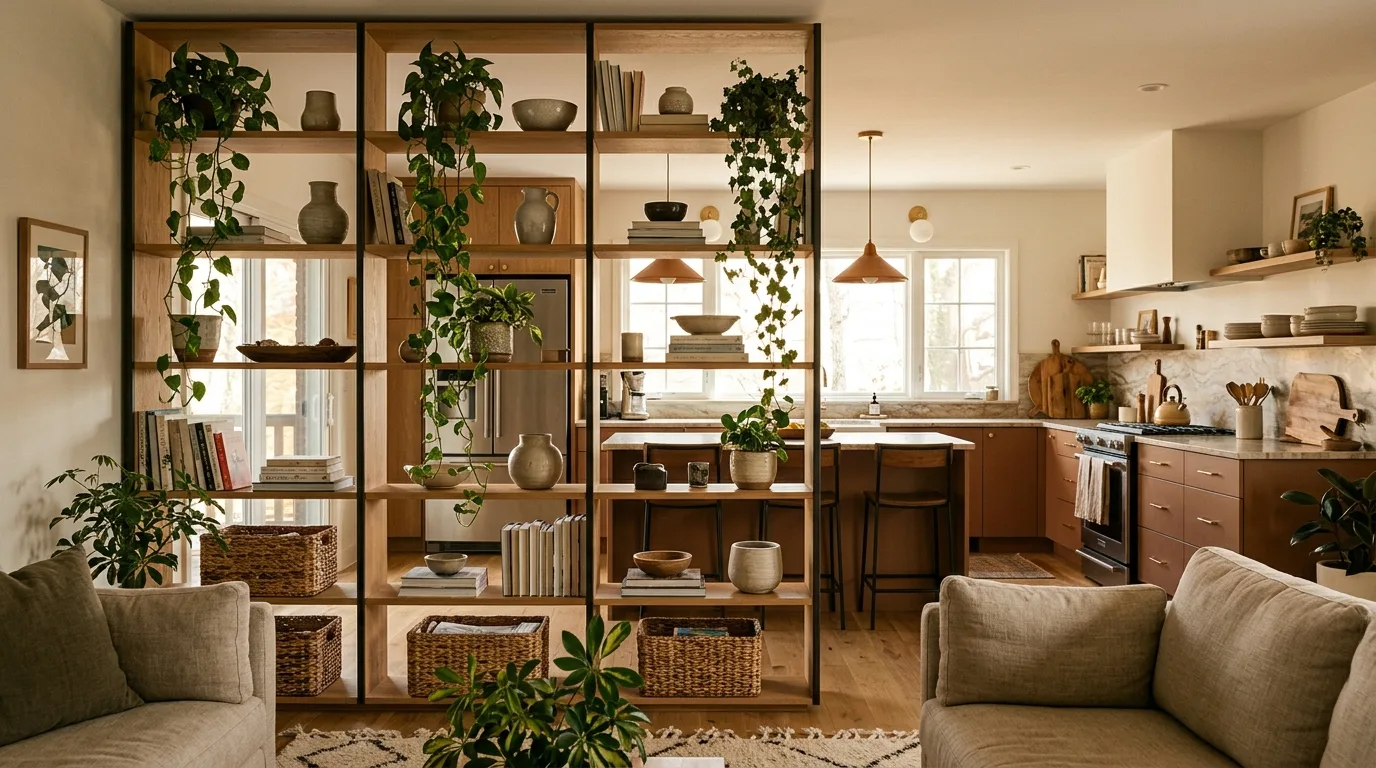Contemporary kitchen with a decorative metal screen