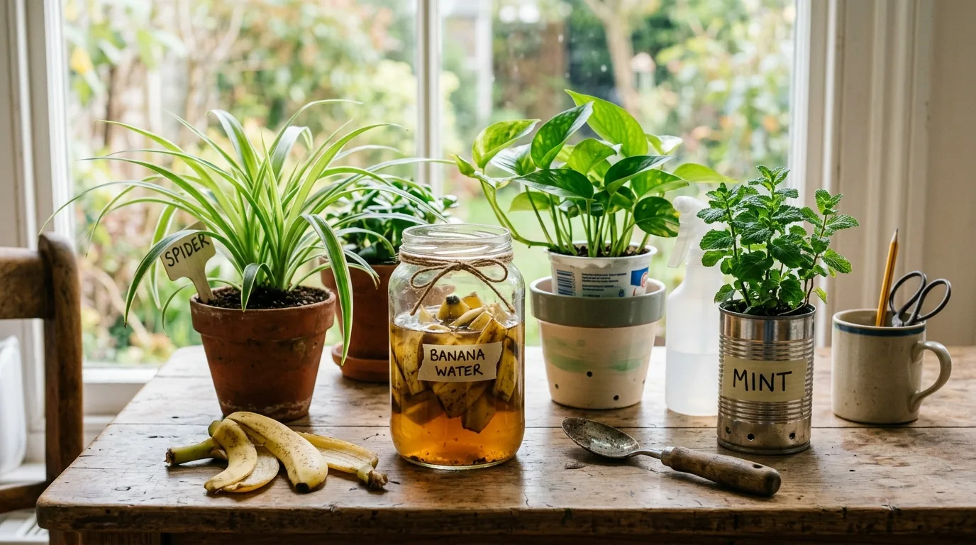 Compost and banana peels used in an organic garden