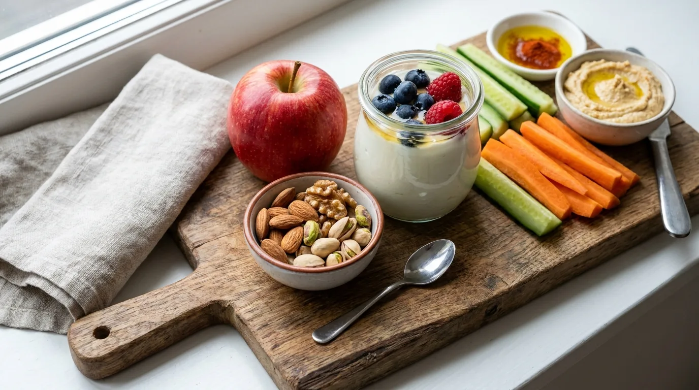Healthy Mediterranean breakfast with yogurt, berries, oats, and eggs