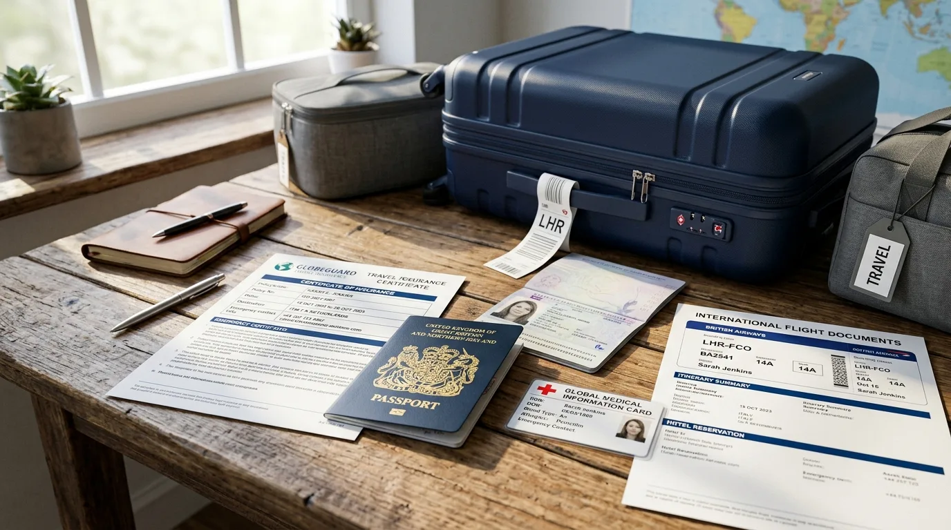 Travel itinerary and booking documents for a visa application