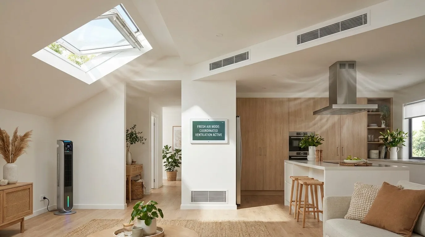 Fixed skylight bringing abundant natural daylight into a home office