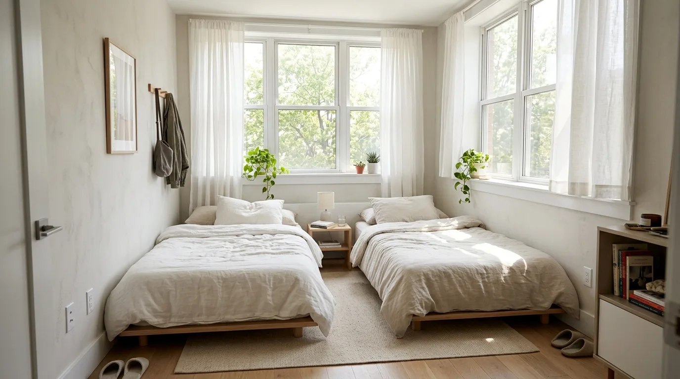 Small multipurpose room with a Murphy bed and second compact sleeping space