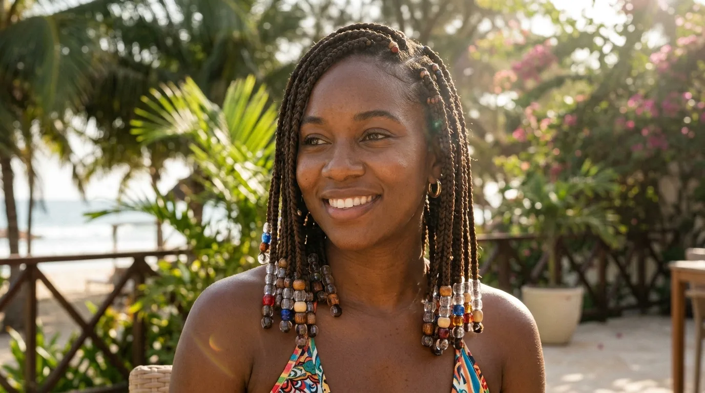 Curved cornrows with an artistic scalp pattern