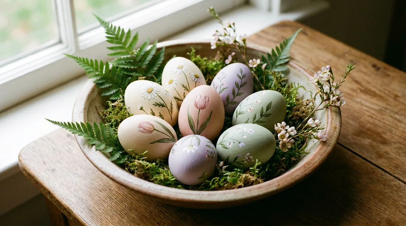Elegant pastel Easter eggs with delicate gold accents
