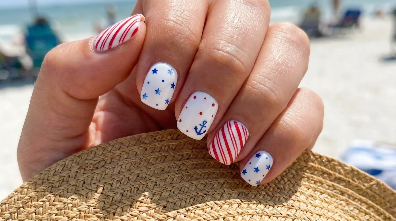 Blue nails with tiny white stars