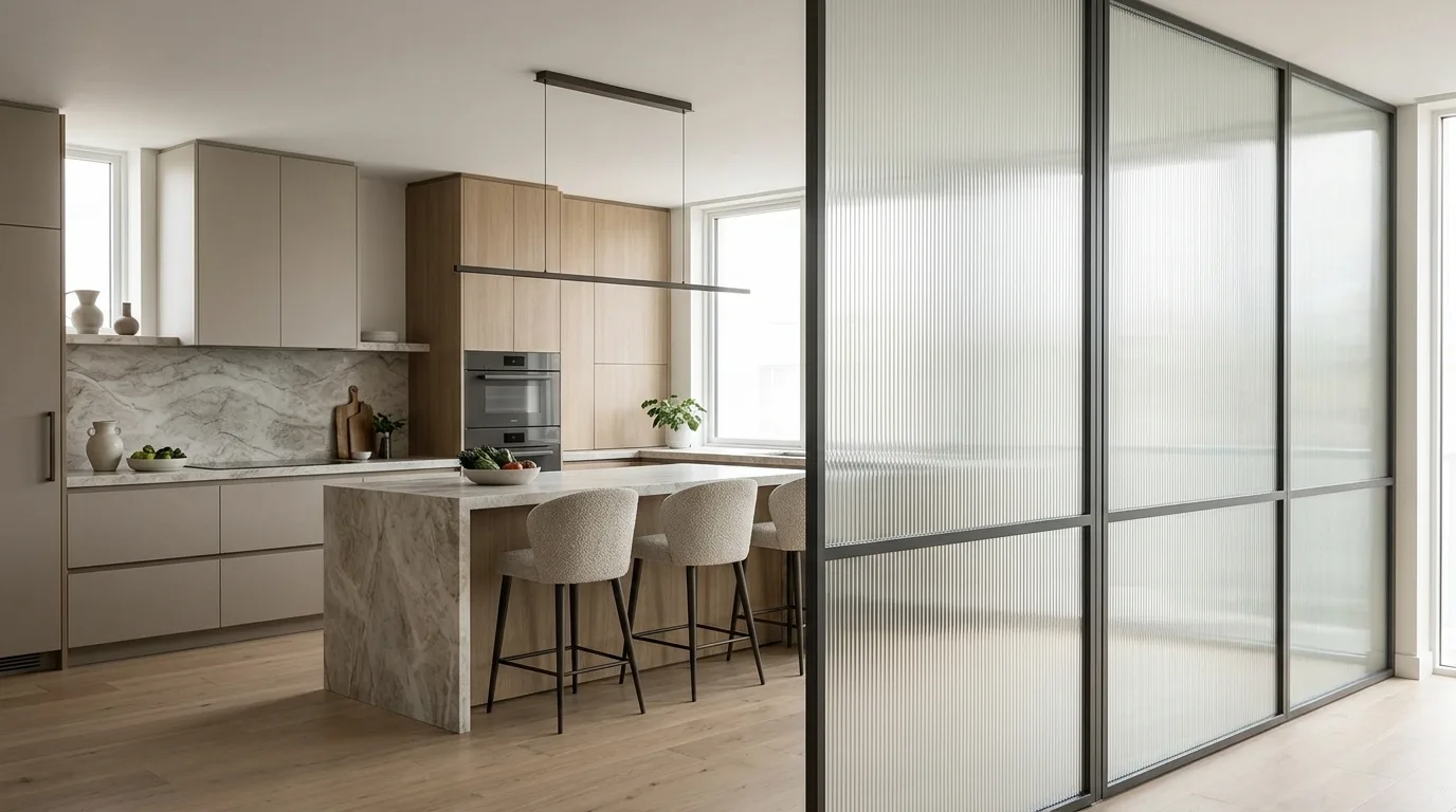 Kitchen island creating a natural room division