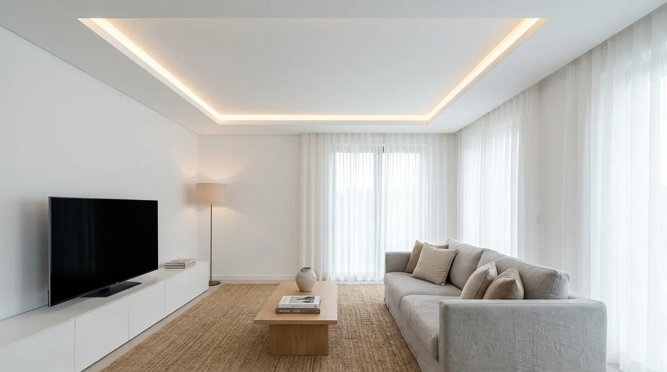 Modern TV wall with a simple POP rectangular border