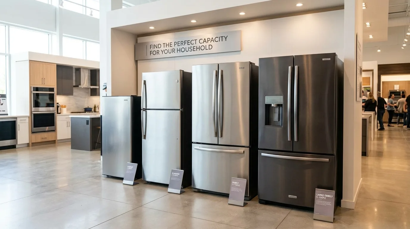 Refrigerators in different sizes showing flexible storage options