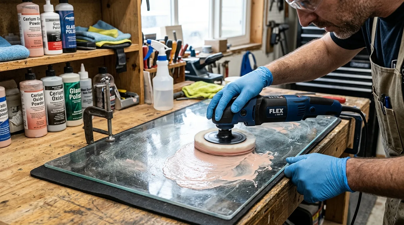 Polishing a scratched glass surface in a small section