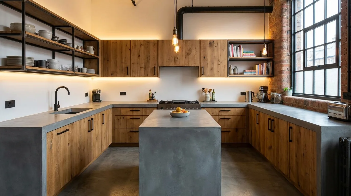 Nature-inspired kitchen with a rich green stone countertop