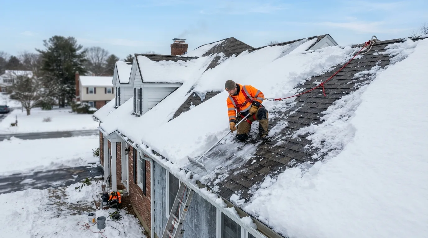 Safely clearing snow and ice from a roof