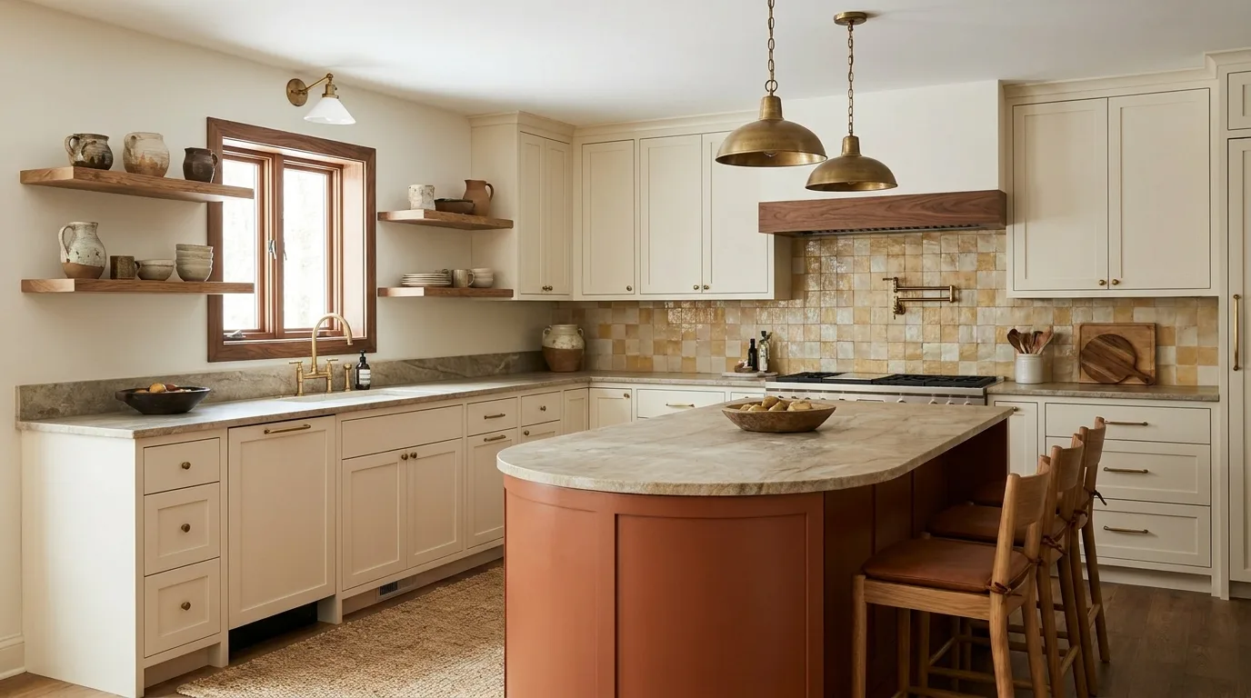 Greige and dark brown wood two-tone kitchen