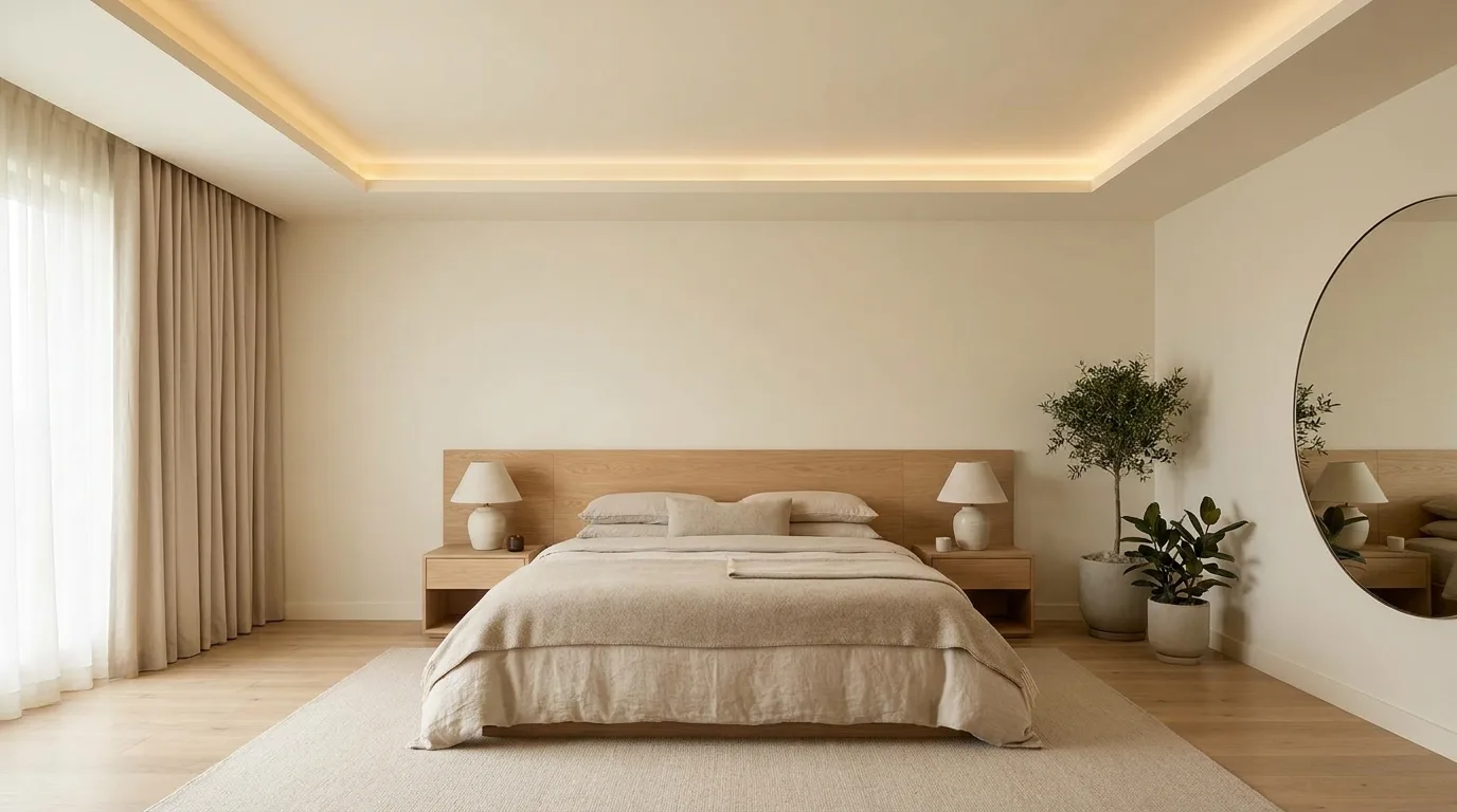 Minimalist cream POP ceiling with soft cove lighting