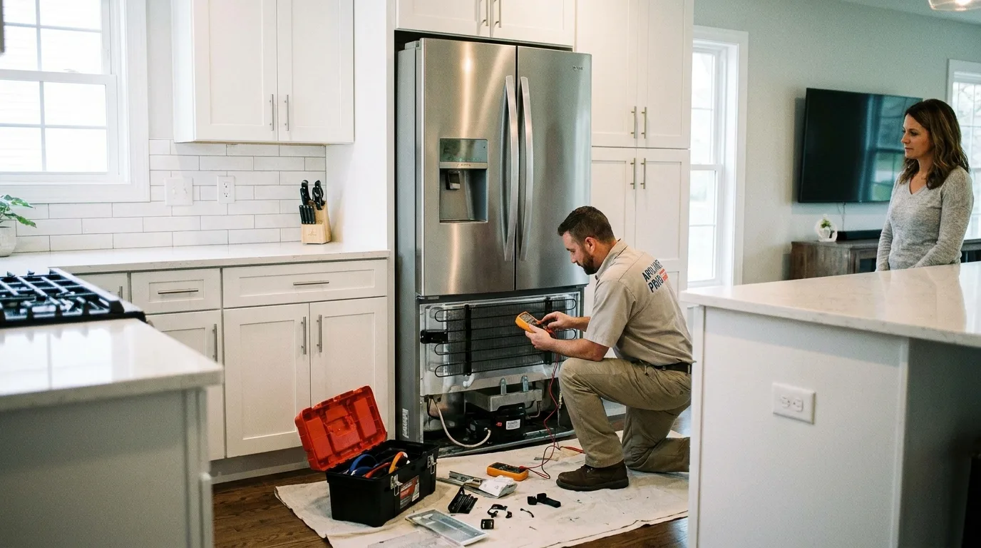 Compact apartment kitchen with a practical refrigerator for a young professional
