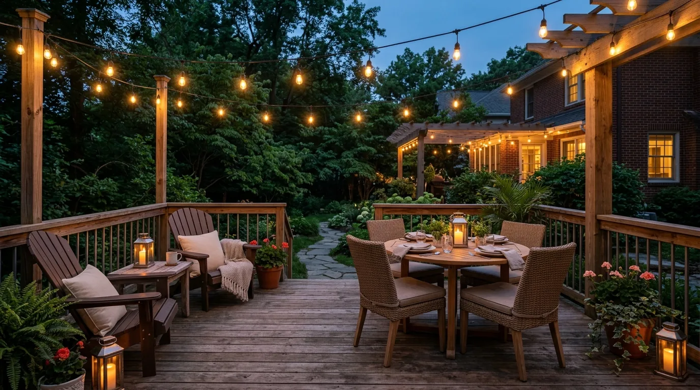 Small deck with versatile multi-purpose outdoor furniture