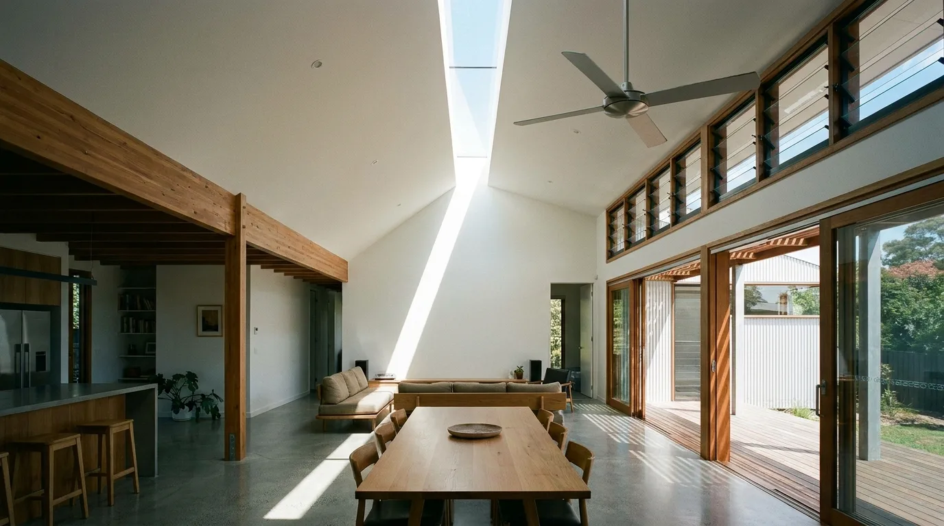 Bedroom with an operable skylight supporting fresh natural airflow