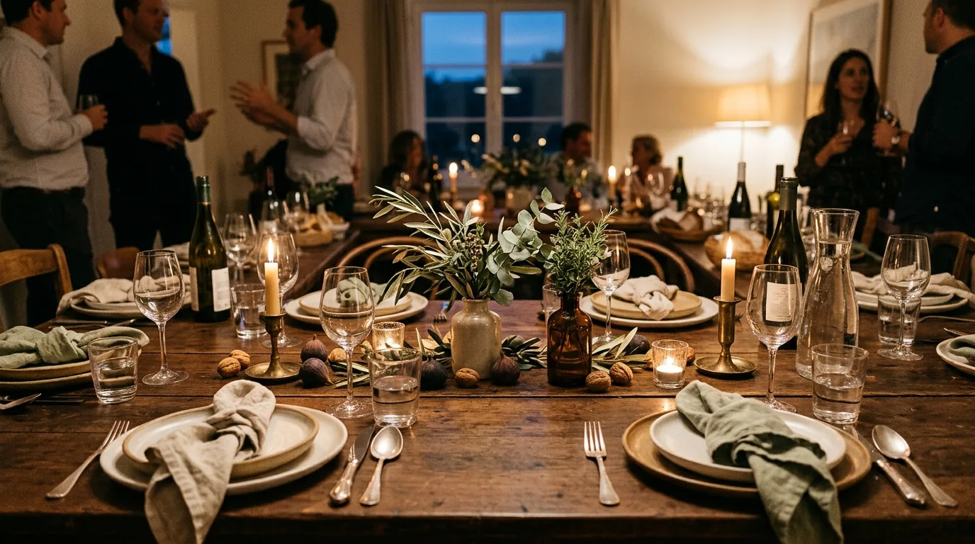 Scented candles enhancing a stylish dinner party table