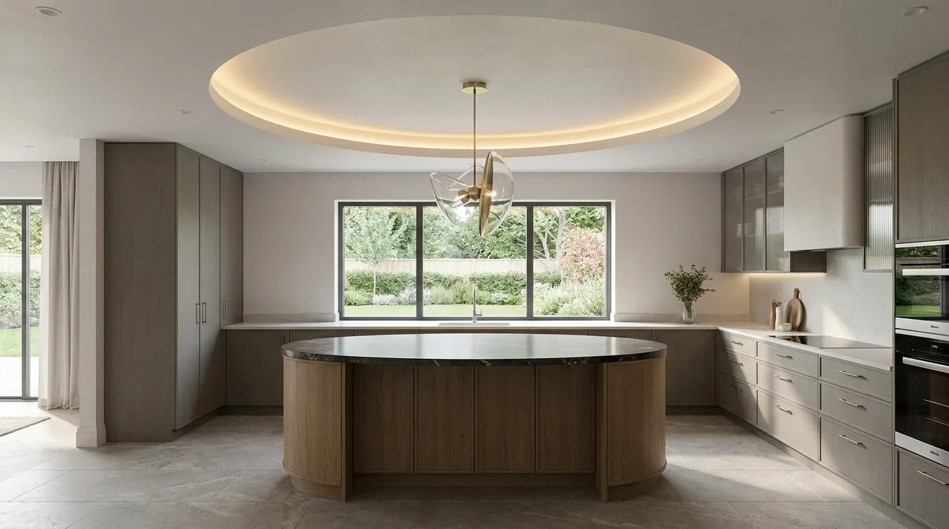 Modern kitchen with a contemporary coffered false ceiling