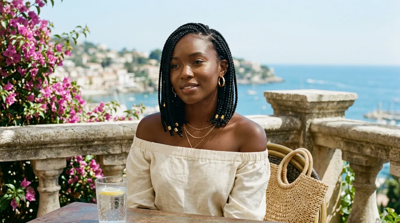 Feed-in cornrow ponytail with long braids