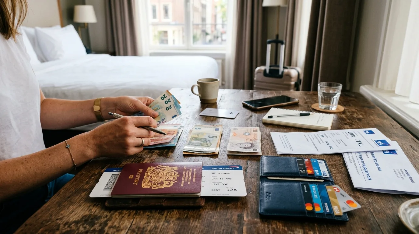 Travel insurance documents beside a passport