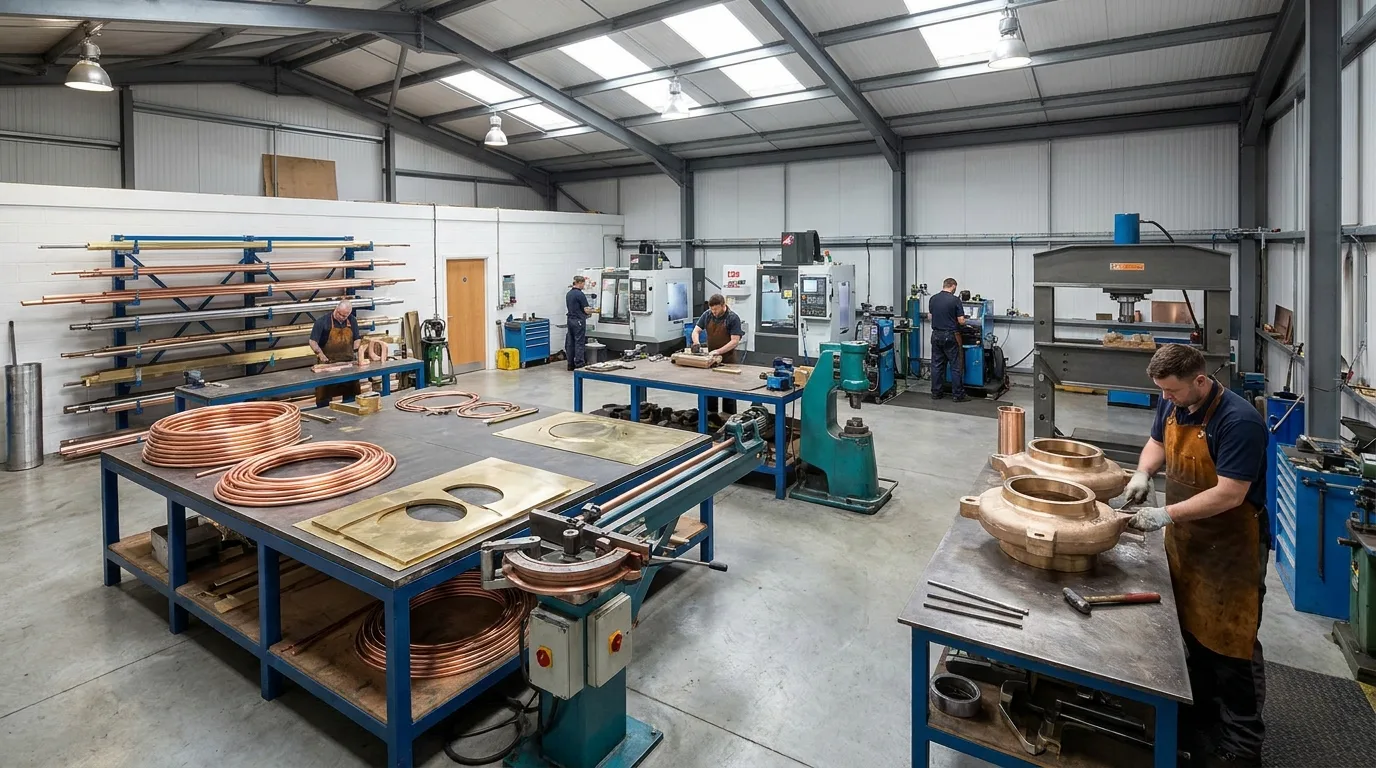 Copper, brass, and bronze surfaces showing natural patina