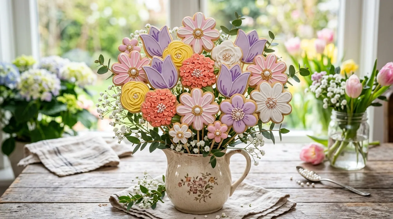 Spring floral embroidery hoop art with pastel flowers and leafy branches