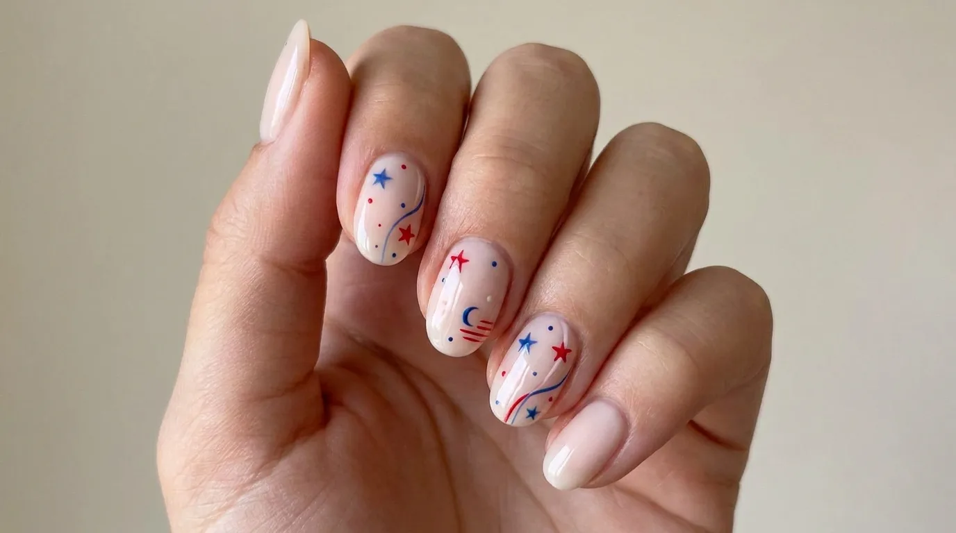 Patriotic red and white candy stripe nails