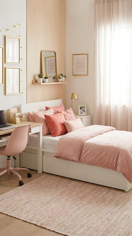 Cozy teen bedroom reading nook with a comfortable chair, books, and soft rug