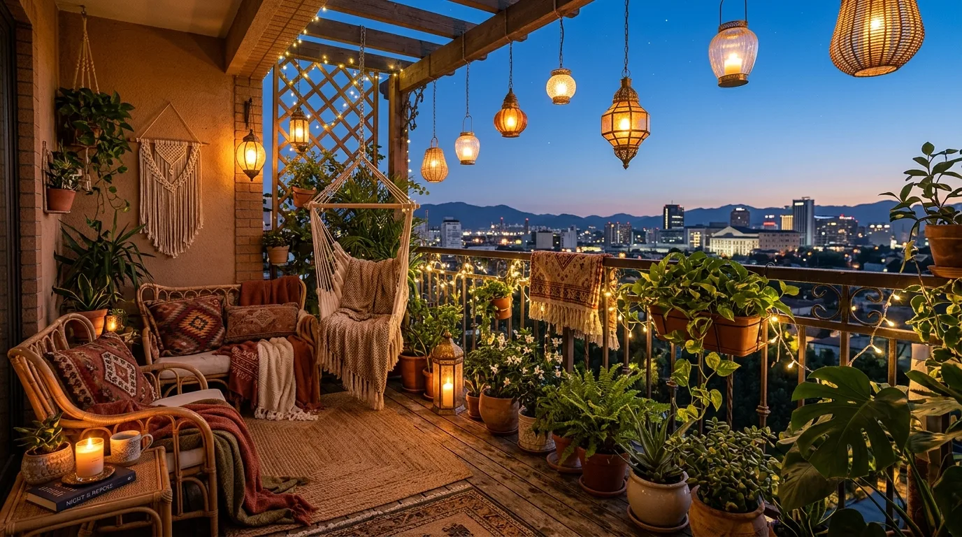 Compact bistro table styled for a small bohemian balcony