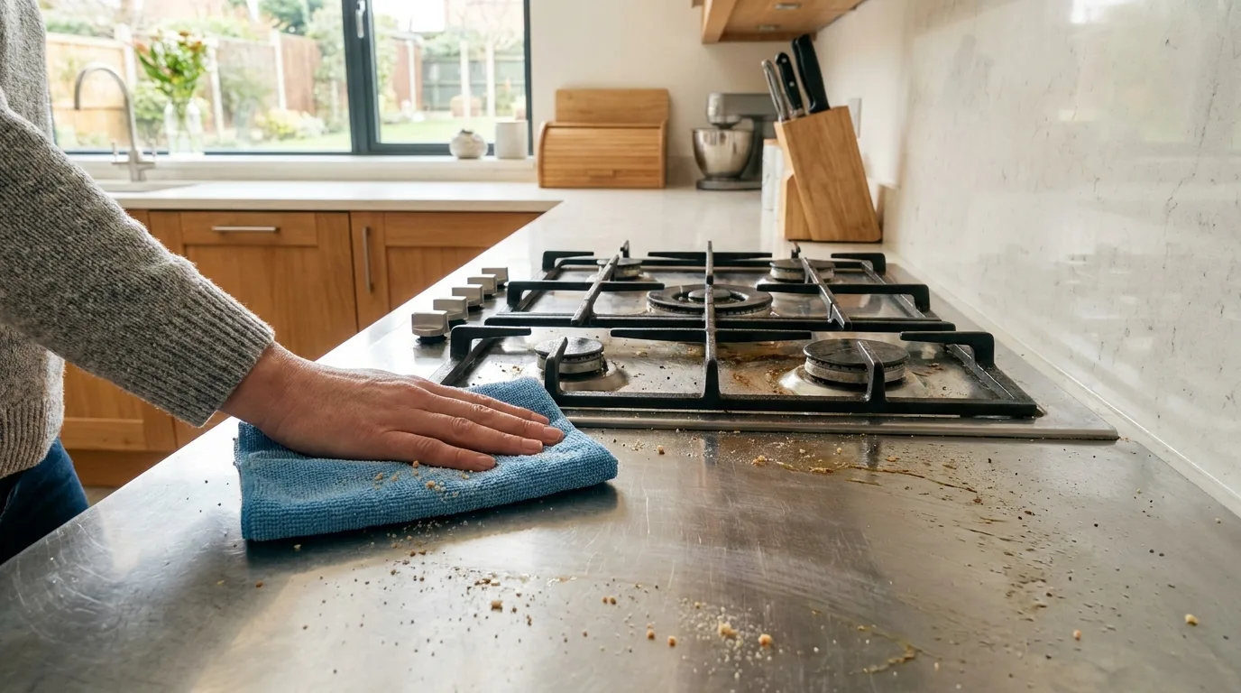 Cleaning grease from a range hood exterior