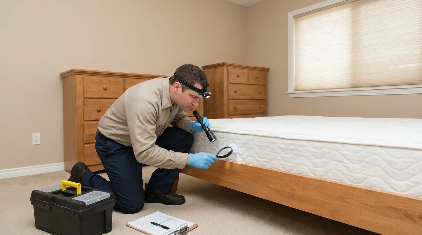 Professional performing preventative pest control around a home