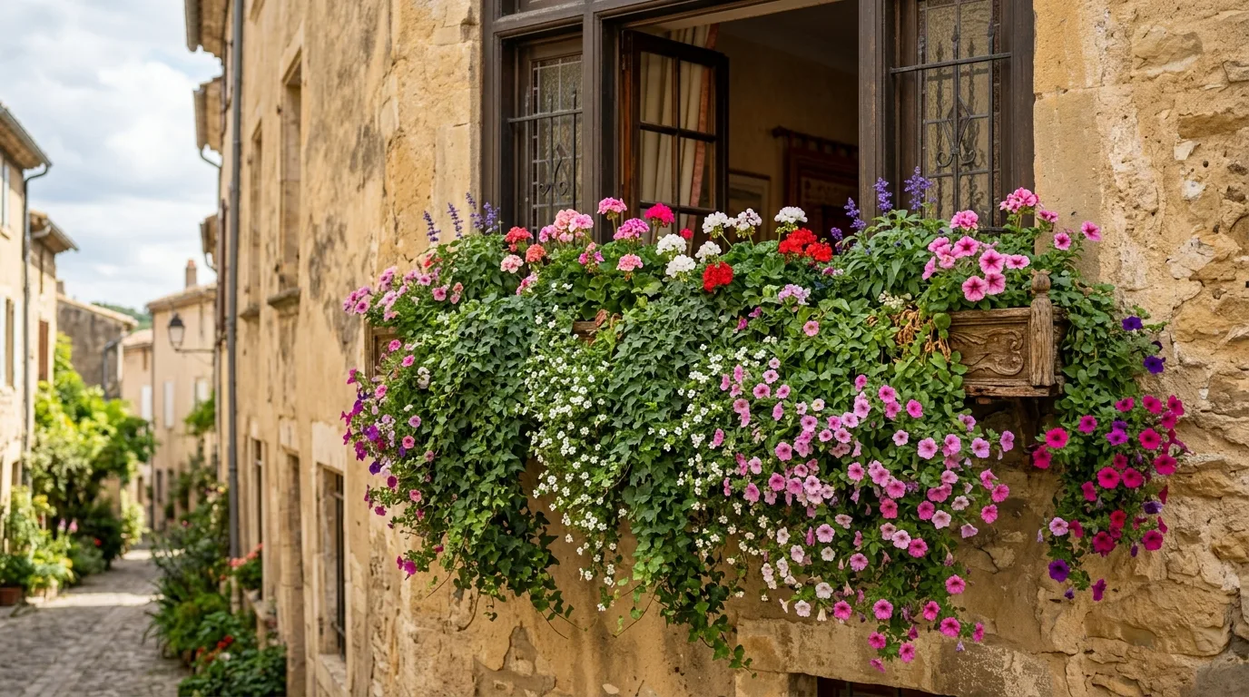 Elegant lavender and purple window flower box