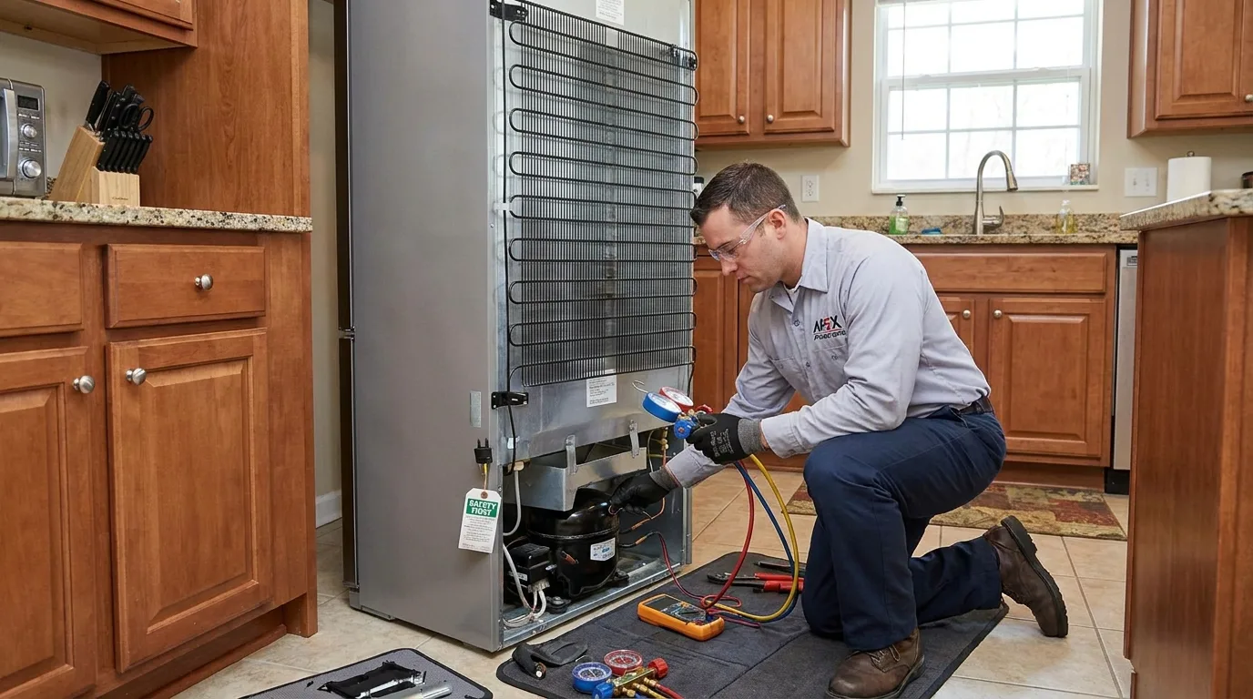 Temporary refrigerator setup during a kitchen renovation