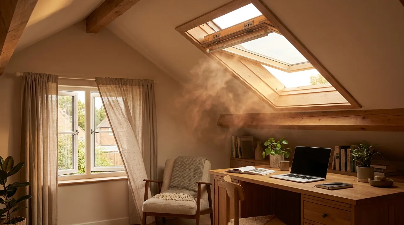 Open-plan home designed for cross-ventilation through a high skylight
