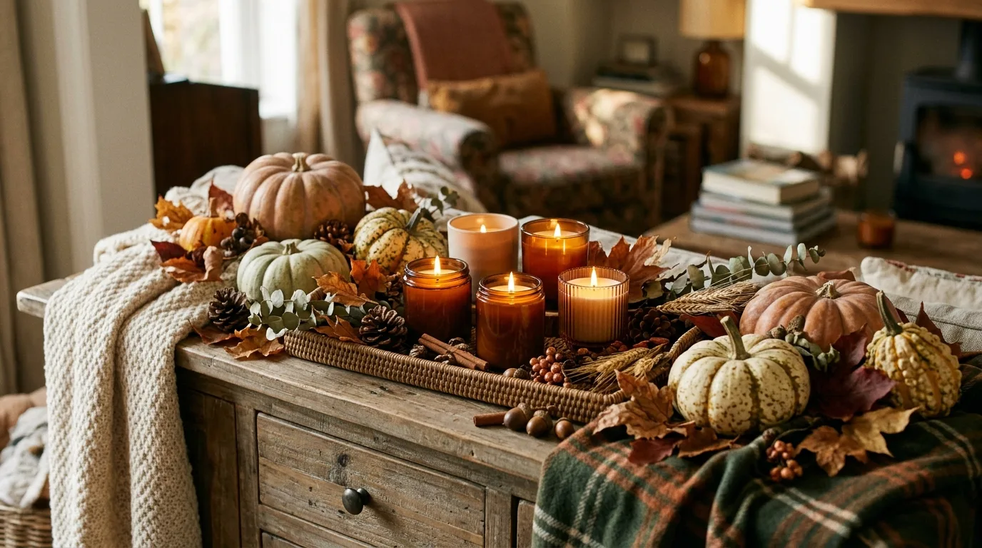 Scented candle adding coziness to a reading nook